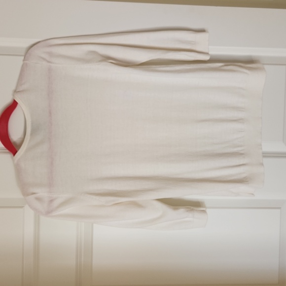 Ann Taylor Factory Jeweled Neckline, Ivory Cotton/Rayon, 3/4 slv, Sweater, Large - Picture 6 of 6